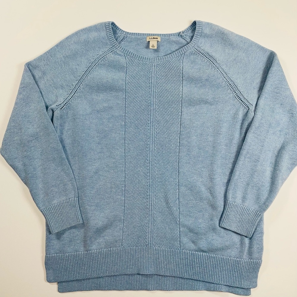 L.L. Bean Light Blue Crew Neck Sweater Women’s L 100% Cotton Coastal Grandma